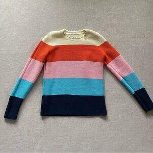 LOFT Colorblock Crewneck Sweater in Cream, Orange, Pink, Turquoise & Navy
